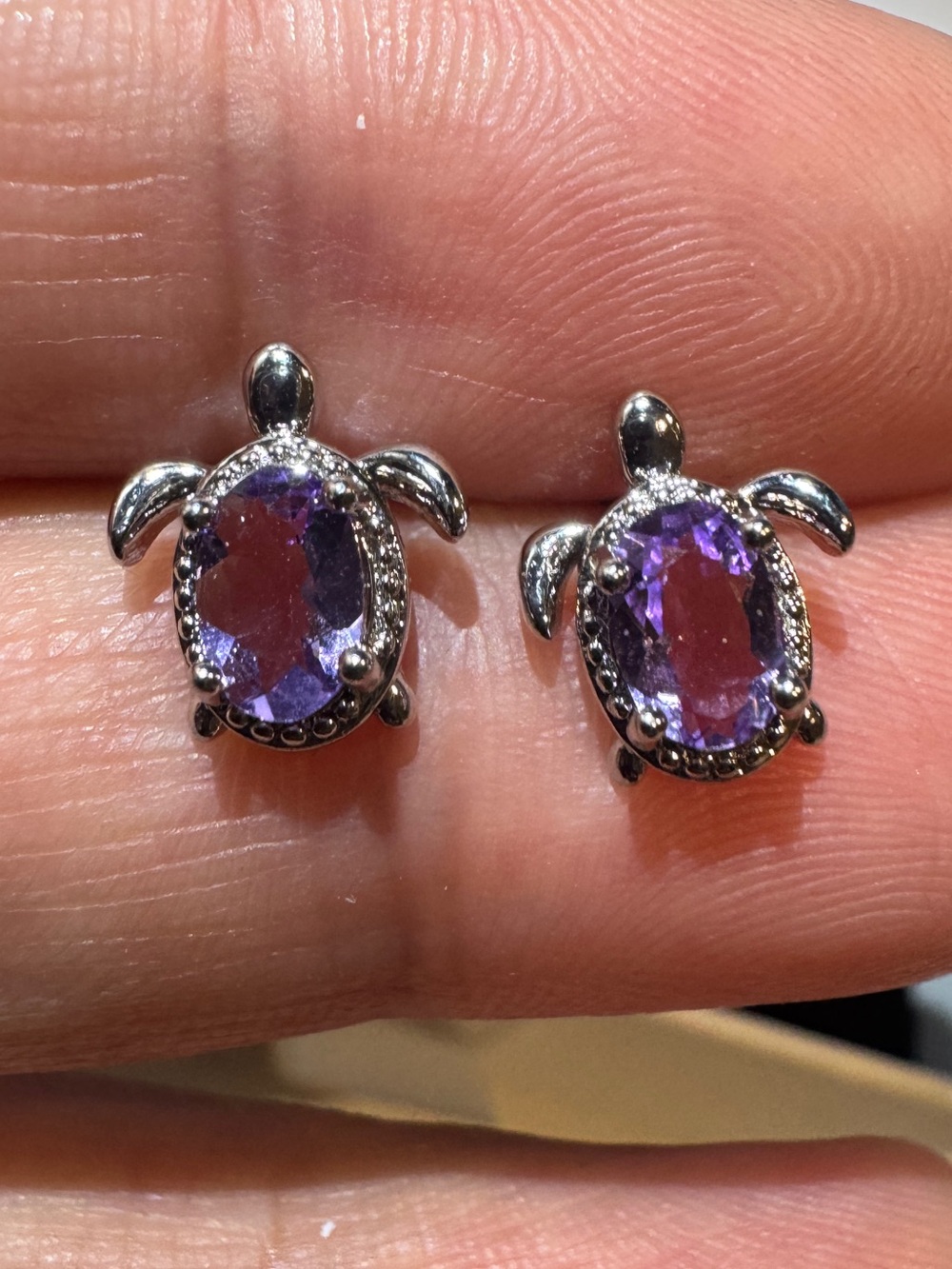 Amethyst 925 Sterling silver Turtle Stud Earrings with Purple Gemstones